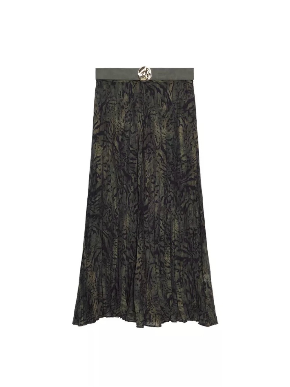 Zara Olive Green Printed Maxi Skirt